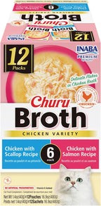 INABA Churu Broth for Cats, Side Dish Pouch, 1.4 Ounces per Pouch, 12 Pouches, Chicken Variety