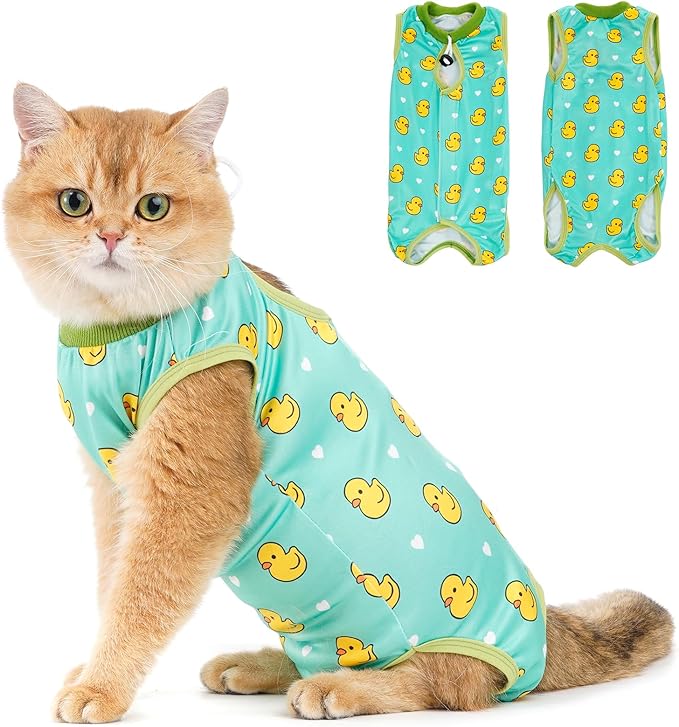 Avont Cat Recovery Suit - Kitten Onesie for Cats After Surgery, Cone of Shame Alternative Surgical Spay Suit for Female Cat, Post-Surgery or Skin Diseases Protection -Duck(M+)