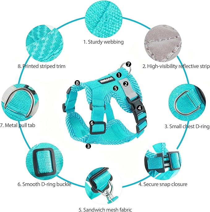 wanheart Cat Harness and Leash Set - Escape Proof Adjustable Breathable Vest for Cats, Soft Mesh Padded Harness with Reflective Strips - Easy Control for Kittens, Indoor & Outdoor Cats (Emerald, XL)