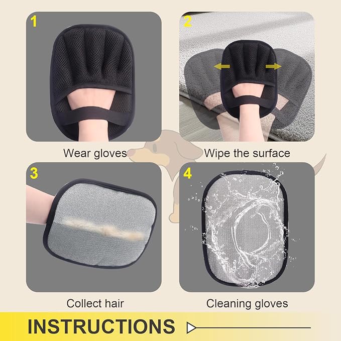 2- Pack Magic Brush Pet Hair Removal Gloves– Upgraded 5 Finger Reusable Electrostatic Grooming Tool for Dogs & Cats, Remove Dog/Cat Hair from Clothing, Furniture, Car Seats, Bedding.
