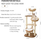 Big Modern Design Cat Tree Tower with White Cloud Mat, Unique Cat Supplies Tower with Scratching Post, Cute Wood Cat Tree Cat Furniture Activity Centre for Indoor Big Cats