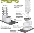 RIZZARI Large Water Dispenser for Dogs: 8L Gravity White Automatic Stainless Steel Waterer - 100% BPA Free - Raised Pet Feeder for Pet Dogs Indoor/Outdoor