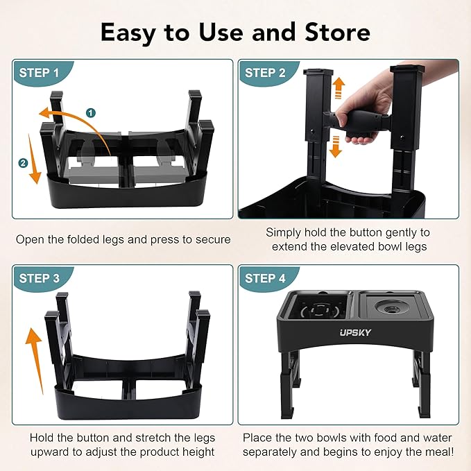 UPSKY 2-in-1 Elevated Dog Bowls Slow Feeder, 4 Height Adjustable Raised Bowls Stand, No Spill Dog Water Bowls, Anti-Slip Food and Water Bowl for Small Medium Dogs(Not Include Stainless Steel Bowl)