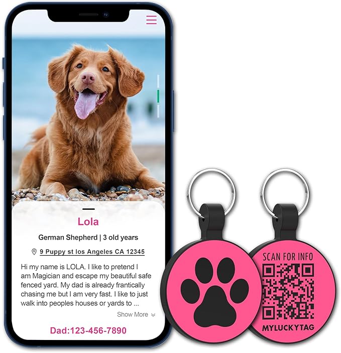 MYLUCKYTAG Silent Silicone QR Code Dog Tags - Scan QR, Receive Instant Pet Location Alert Email
