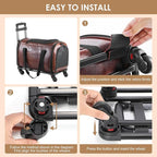Leather Pet Carrier with Wheels, Airline Approved Travel Bag for Small Dogs & Cats Under 15 lbs, Rolling Pet Carrier for Airplane, Camping & Outdoor Coffee
