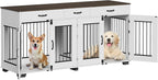 71'' Double Dog Crate Furniture, Large Dog Kennel Indoor with 3 Storage Drawers and Removable Divider for 2 Dogs, Heavy Duty Decorative Dog House TV Stand Side Table for Medium Large Dogs, White