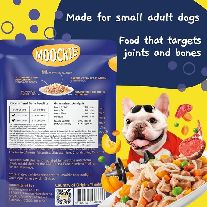 MOOCHIE Grain Free Small Dogs Wet Dog Food - Fit and Firm - Real Beef & Vegetables - No Artificial Flavors or Preservative - 12 x 3 oz Pouch