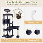 Globlazer Extra Large Platform Cat Tree, 65in Sturdy Cat Scratching Tree for Indoor Cats Large Adult, Big Cat Perch Tower with 3 Padded Perches, 6 Scratching Posts, Cat Condo, Hammock, S65, Dark Grey