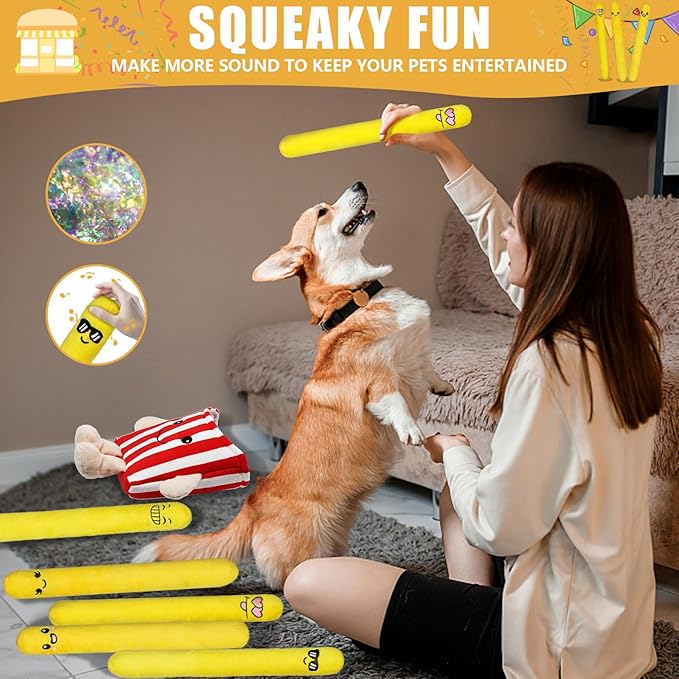 Dog Squeak Toys, 5 Pack French Fry PlushToys Interactive Cute Dog Toys for Small Dogs Holiday Dog Toys