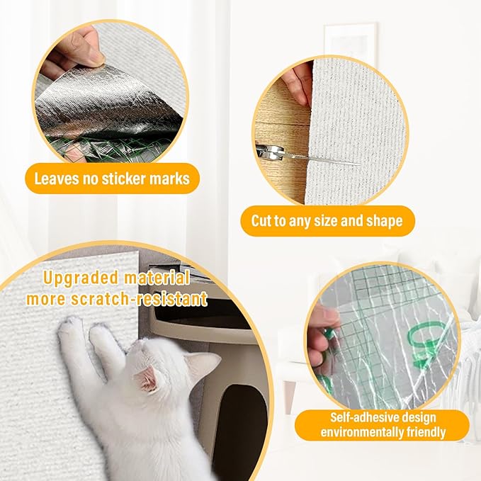 Cat Scratch Mat,118.5"x17.4" Trimmable Self-Adhesive Cat Scratch Furniture Protector, Sticky Cat Scratcher Wall Mat, Covering Cats Tower, Couch Protector from Cats Claws (White)