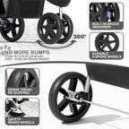 MoNiBloom Foldable Pet Stroller with Weather Cover, 3 Wheels Pet Strolling Cart for Small/Medium Dogs and Cats with Storage Basket and Cup Holder, Breathable and Visible Mesh for All-Season, Black