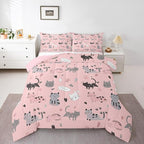 Erosebridal Kids Cat Comforter Set Full Cute Pet Bedding Set for Girls Pink Kitten Bedding Comforter Sets Kawaii Cat Paws Duvet Insert Cartoon Animal Theme Quilted Comforter Lovely Bedroom Decor 3pcs