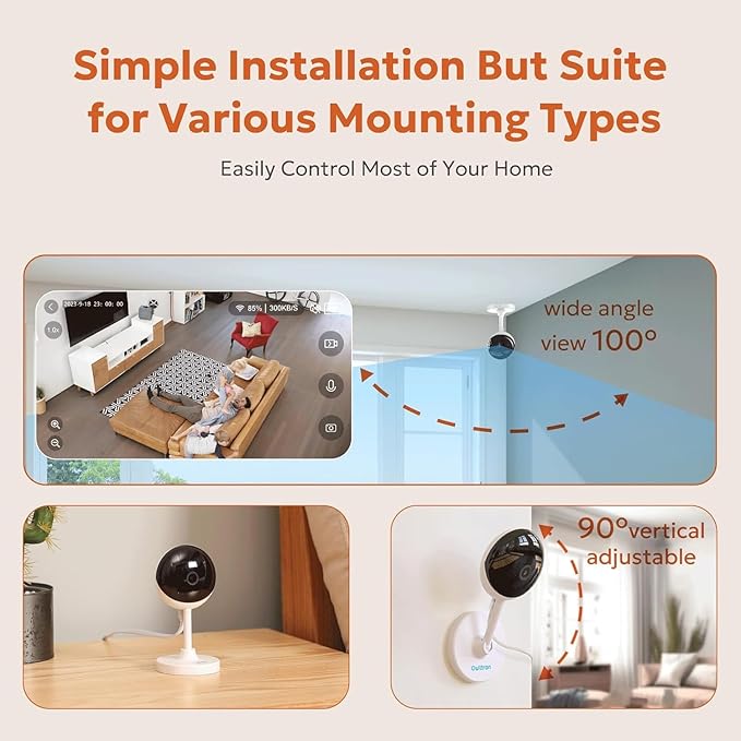 owltron Indoor Security Camera, 2K Cameras for Home Security with Motion Detection, Pet Cam & Baby Monitor with Night Vision, 2.4 GHz WiFi Two-Way Talk, Cloud/SD Storage, Works with Alexa