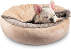 JOEJOY Dog Beds for Small Medium Dogs, Cozy Cuddler Luxury Puppy Pet Bed with Blanket Attached, Donut Round Calming Anti-Anxiety Dog Burrow Cave Bed - Anti-Slip Bottom and Machine Washable 26 inch