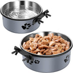 Hanging Dog Bowls for Kennel, ShineMe Stainless Steel Attachable Dog Bowls for Crates Hanging 2 Pack Food and Water Bowl No Spill for Medium and Small Sized Dogs (6.2x2.6” & 5.5x2.4”)