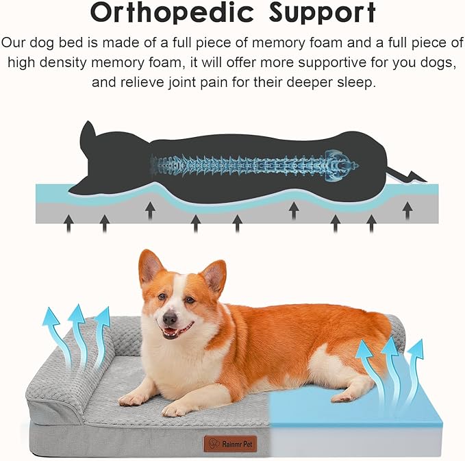 Orthopedic Dog Beds Large Sized Dog, 3 Inch Memory Foam Pet Bed for Medium and Large Dogs, Washable Removable Cover, Nonskid Bottom, Waterproof, 41x27 Inches XL Light Grey