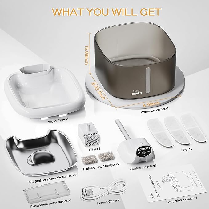 Wireless Cat Water Fountain, 118oz/3.5L Battery Operated Cat Fountain with 3 Modes, Ultra Quiet with Motion Sensor Automatic Pet Water Dispenser for Cats Dogs Multiple Pets (Black, M)