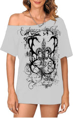 SOLY HUX Women's Off The Shoulder Tops Graphic Tees Y2k Vintage Gothic Oversized T Shirts Streetwear