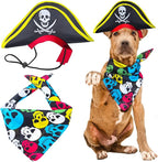2 Pieces Skull Print Pet Pirate Hat with Pirate Skull Bandana Dog Cat Captain Cap Halloween Pirate Cosplay Costume Halloween Party Hat Dress Up Costume Accessories (D) One Size