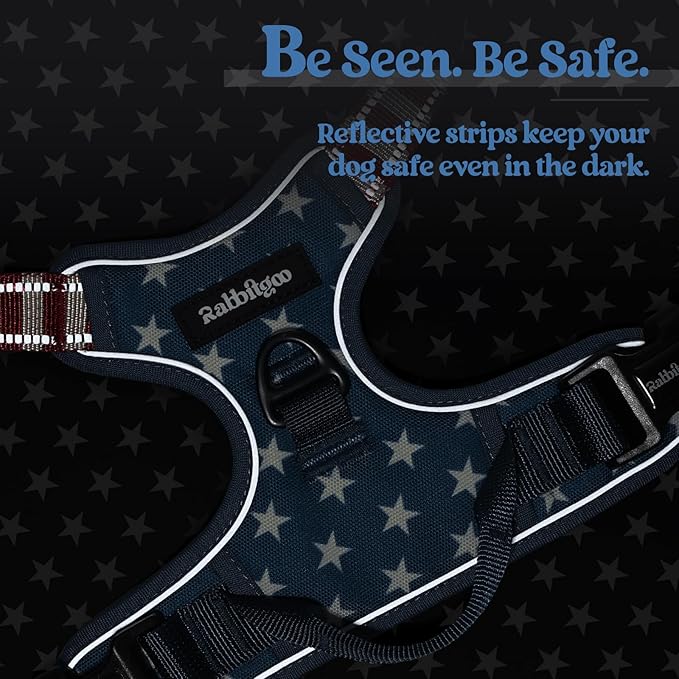 rabbitgoo Dog Harness No Pull with 2 Leash Clips, Adjustable Soft Padded, Reflective Oxford No Choke Pet Vest with Easy Control Handle for Large Dogs, Blue Star, XL