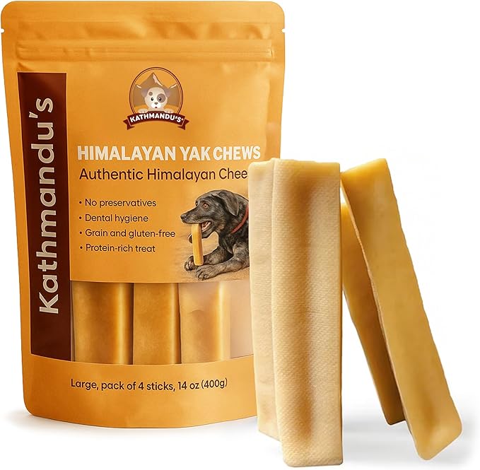 KATHMANDU'S Authentic Yak Cheese Himalayan Dog Chews Large (Pack of 4) - All Natural High Protein Dog Treats Per Chew, Delicious & Long Lasting for Aggressive Chewers | Odor & Gluten Free Chews