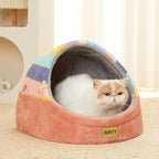 Jiupety Cute Cat Beds for Indoor Cats, Cat Cave Bed and Kitten Bed, Hideway Cat House and Cat Tent with Anti-Slip Bottom, Washable Removable Cushion, M(16"x16"x13"), Rainbow.