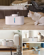 Cat Water Fountain Cordless, 108oz/3.2L Wireless Cat Fountains for Drinking, Pet Water Fountains for Cats Indoor, Automatic Cat Water Dispenser Battery Operated Rechargeable, Stainless Steel White