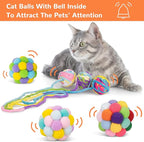 Retro Shaw Cat Toys Balls, 6Pcs Woolen Yarn Cat Ball Toy with Bell Inside, Christmas Kitten Toys for Indoor Cats Kitty, Chew Toys Jingle Pompom Ball with String