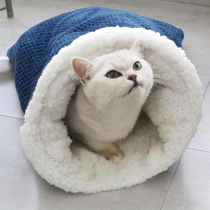 Cozy Cat Winter Sleeping Bag,Cat Sleeping Bag,Self Warm Cat Cave Bed 360° Wrap,Soft Plush Large Cat Sack Self Warm Cat Bed,Cat Sleeping Bag for Indoor Cats (B)