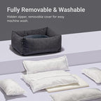 Durable Pet Bed for Small Dogs and Cats, 23" Rectangle Puppy Sofa with Bolster Sides, Washable Soft Fabric with Reversible Cushion, Easy to Clean and Perfect for Crate Use (Camel, S)