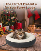 Heated Cat Beds for Indoor Cats, Soft Round Warming Heated Pet Bed for Small Medium Size Cats, Electric Cat Heating Bed for Kittens 19 Inches