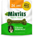Minties Dental Chews for Dogs, 24 Count, Vet-Recommended Mint-Flavored Treats for Large Dogs Over 50 lbs, Dental Bones Clean Teeth, Fight Bad Breath, and Removes Plaque and Tartar