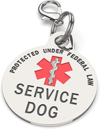 Service Dog TAG Small Breed Premium Double Sided Identification .999 Inch Engraved - Bold Protected Under Federal Law With Medical Alert Symbol - Easily Attach to Collar, Harness and Service Vest