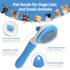 Self Cleaning Cat Brush,Slicker Dog Brush for Shedding,Skin Friendly Cat Brushes for Indoor Cats Massage Grooming,Dog Deshedding Brush for Long&Short Haired Dogs Loose Fur Hair Removal Blue