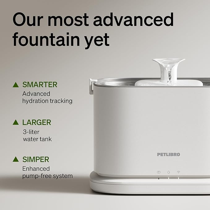 PETLIBRO Upgrade Cat Water Fountain Stainless Steel Tray, Dockstream 2 Smart App Monitoring Cat Fountain for Drinking, 3L/101oz Pet Water Fountain for Cats, 5G WiFi Auto Cat Water Dispenser Dog