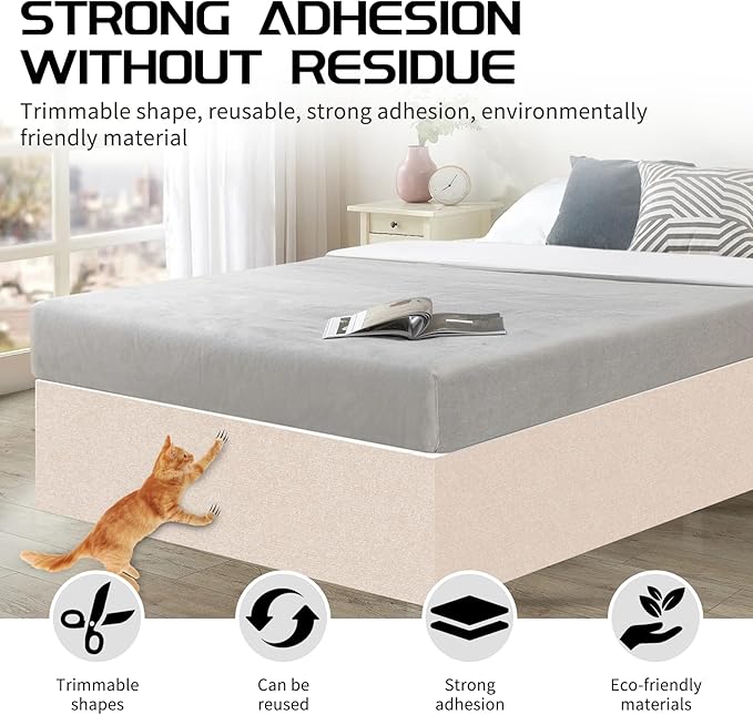 2 Pcs 39.4"x15.8" Cat Scratch Mat, Cat Scratch Couch Furniture Protector, Trimmable Self-Adhesive Cats Scratch Pads, DIY Cat Scratcher for Wall Protector and Covering Cat Tower (Beige)