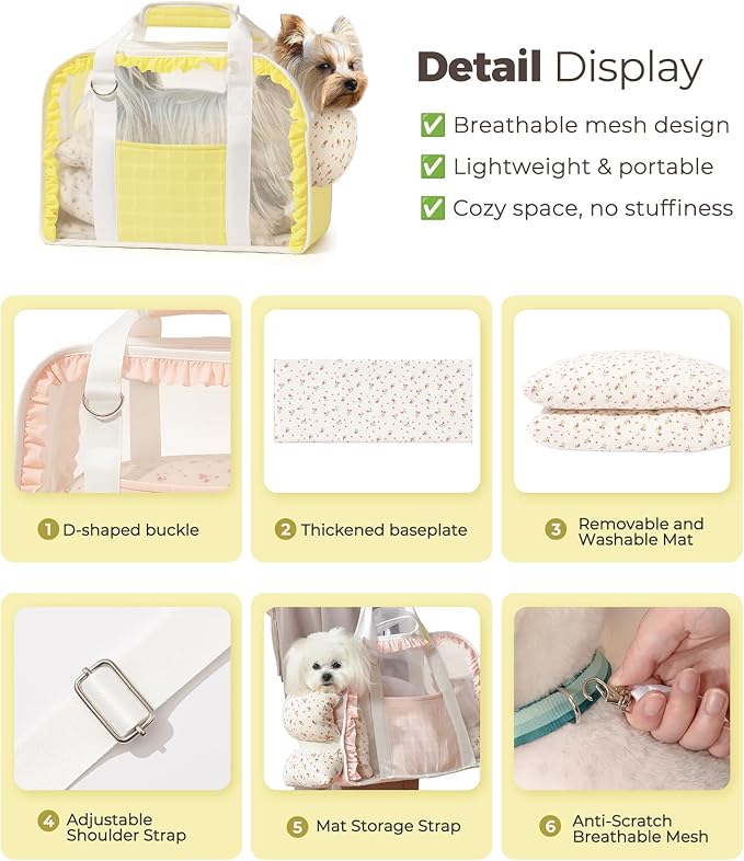 Pet Carrier for Medium Cats, Dog Carrier with Soft-Sided Cat Carriers with Breathable Mesh for Small/Medium Cats Dogs Puppies (Up to 13lbs), Foldable with Safety Buckle for Travel - Yellow