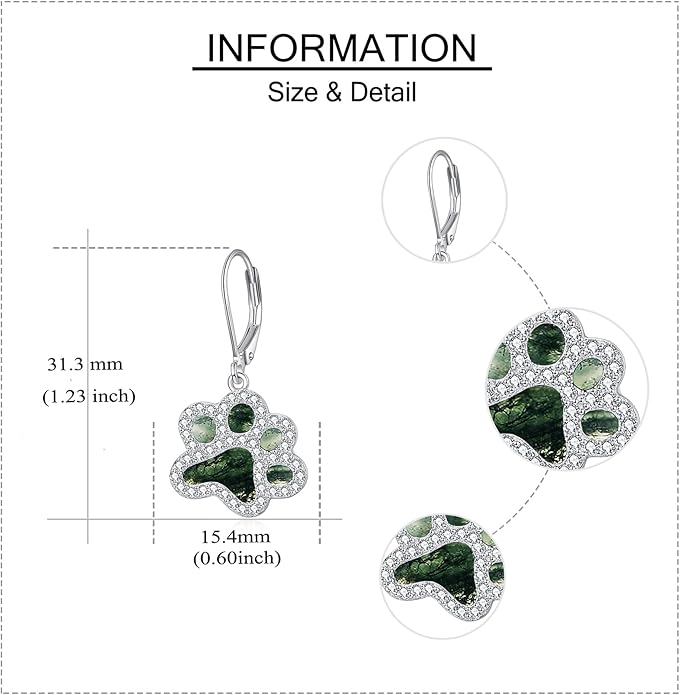 Paw Print Earrings Sterling Silver Leverback Dog Paw Earrings Puppy Paw Drop Dangle Earring for Women Girls