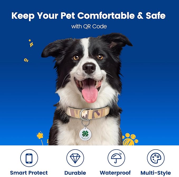 QR Code Pet ID Tags for Dogs & Cats [5-Pack] Luck Charm Design, Waterproof, Smart Personalized Dog Tags with Modifiable Profile & Emergency Contact, QR for Instant Location Alerts