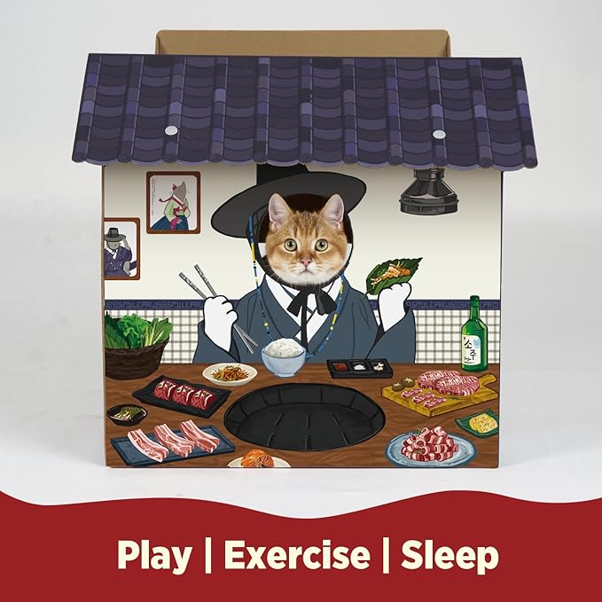 SMILE PAWS Cat Beds for Indoor Cats, Cardboard Cat House with Scratchers, Korean BBQ, Large Sturdy Cat Furniture Condo Cave Tent, Easy to Assemble Pet Toys Accessories Stuffs, Bunny Small Animals