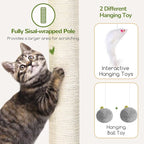 Globlazer Cat Tree Tower Cat Condo for Mutilple Indoor Cats, 70in Tall Cat Tree Furniture Activity Center with 4 Cat Condos, 3 Scratching Posts, 2 Hanging Baskets, Padded Top Perch, F70C, Light Gray