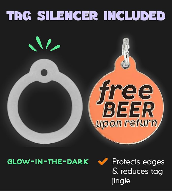 Personalized QR Code Dog Tags - Choose from 25+ Tag Designs - QR Code Links to Your Profile - Unique, Cute, Funny, Sassy Pet ID Tag (Free Beer Upon Return, Large (1.25 inch))