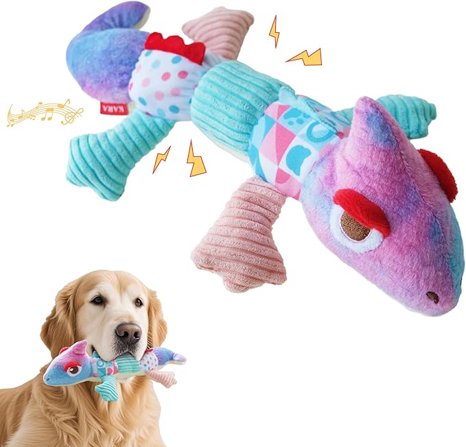Squeaky Dog Toys Stuffed Tear-Resistant Plush Chameleon Pet Toy Eliminates Boredom for Small Medium Breed, for Chewing and Playing Tug of War (Purple)
