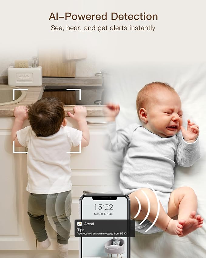 ARENTI WiFi Baby Camera Monitor B2 Kit 2025 Upgraded, 5-inch Wireless Display, Smartphone App, Encrypted Connection, Lullaby, Super Night Vision, Auto Tracking, Temp Sensor, Support Local Storage