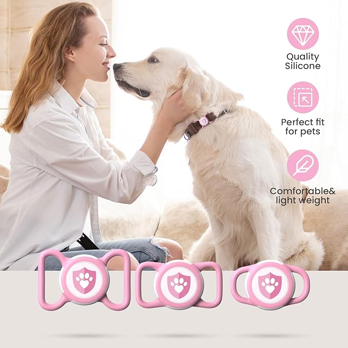 Waterproof AirTag Dog Collar Holder for Apple Tracker Pink