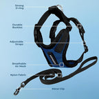 Voyager Escape-Proof Step-in Lock Cat Harness & 5ft Neoprene-Handle Leash Set All-Weather Mesh with Reflective Stitching for Small to Large Cats by Best Pet Supplies, Royal Blue/Black Trim, XXXS