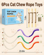 Cat Chew Rope Toys 6Pcs with Catnip, Indoor Cat Teething Toys for Kittens, Interactive Catnip Kitty Toys for All Breeds (3PCs Chew Rope & 3PCs Silvervine Sticks)