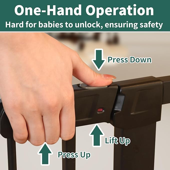 29.5"-40.5" Baby Gate with Cat Door for Stairs & Doorways - No Drilling, Easy Install 30.5" Tall, Auto-Close Metal Gate, Pressure Mounted - Indoor Gate for Cats and Pets, Black