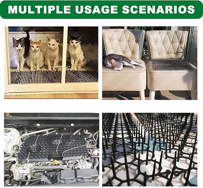 10 Pack Cat Scat Mat – 16.93 x 13.78 Inch Flexible Plastic Spike Mats, Cat Deterrent Pad for Indoor Outdoor Furniture & Garden Use, Keep Cats Out of Yard ﻿ (Black)