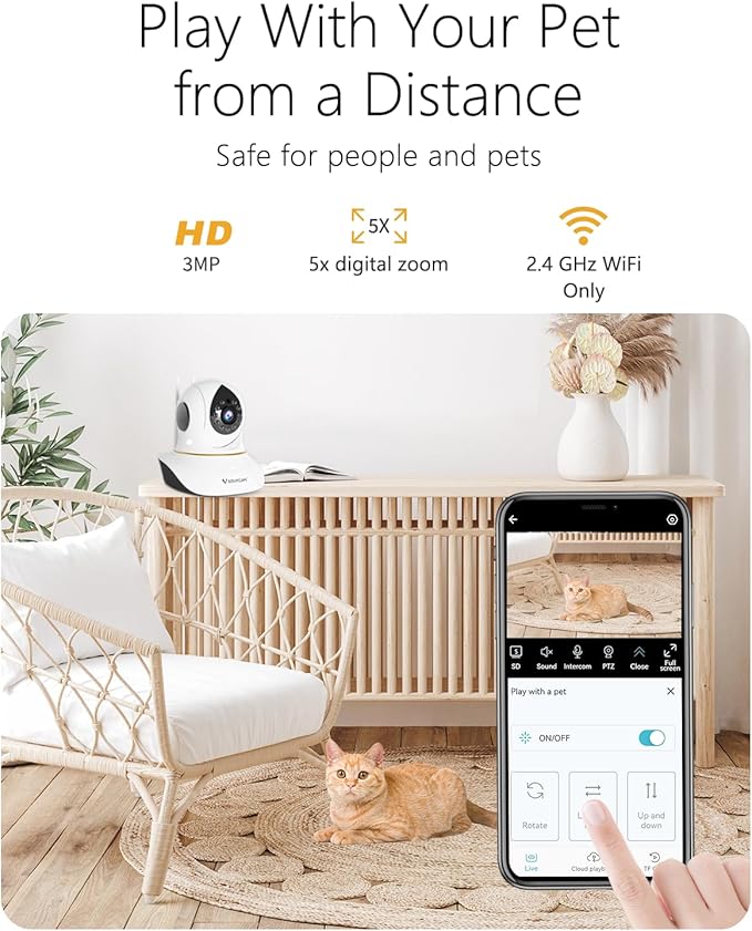 VSTARCAM Interactive Pet Camera with Dual WiFi Antennas, 360° Pan-Tilt, 2K Dog & Cat Camera with Phone APP, 2.4GHz WiFi, IR Night Vision, Motion Detection, 2-Way Audio, Dog Cameras for Pet Monitoring